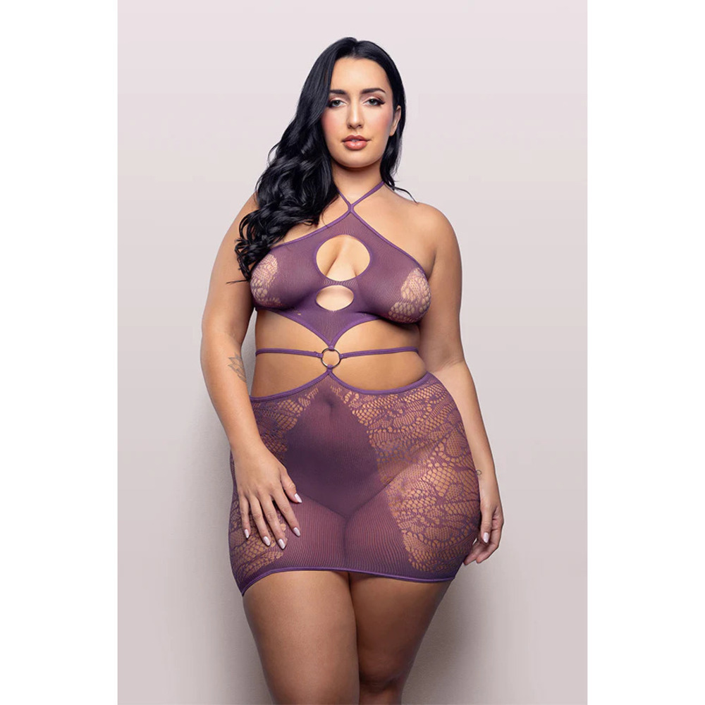 Fantasy Lingerie - Focus on Me Cut-Out Halter Dress - Purple